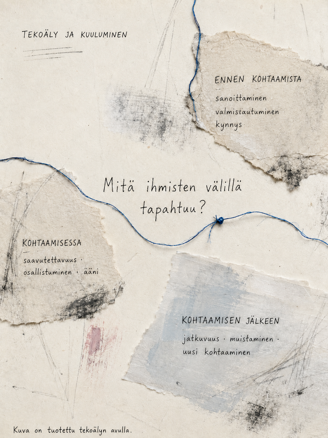 Tekoäly ja kuuluminen: mitä ihmisten välillä tapahtuu ennen, during ja jälkeen kohtaamisen.